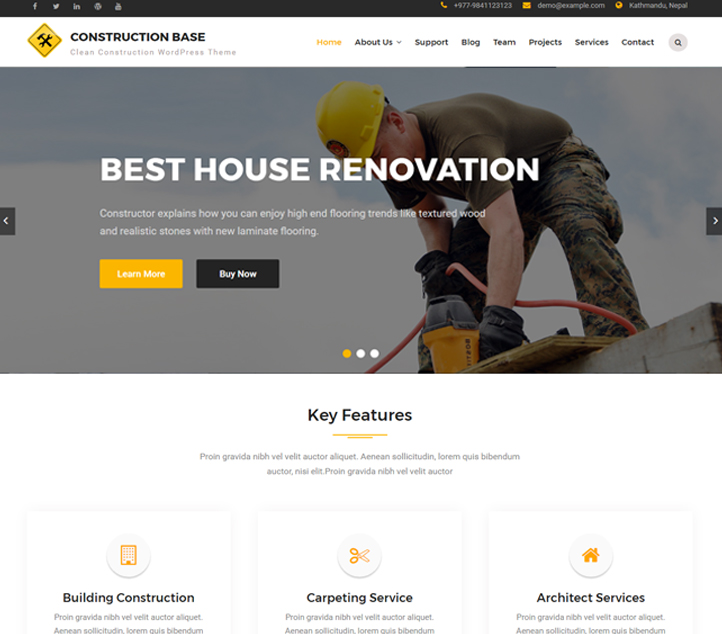 Construction Base - Best Free Business WordPress Themes and Templates 2020