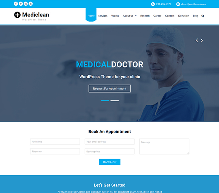 Mediclean - Best Free Business WordPress Themes and Templates 2020